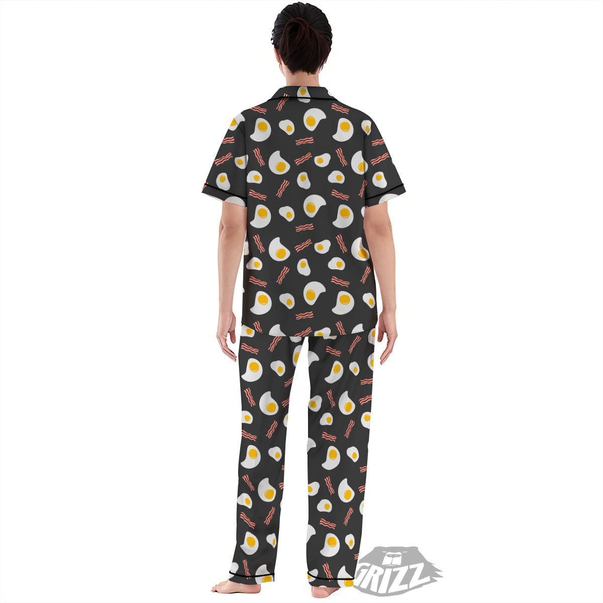 Bacon And Black Fried Egg Print Pattern Women's Pajamas Set-grizzshop