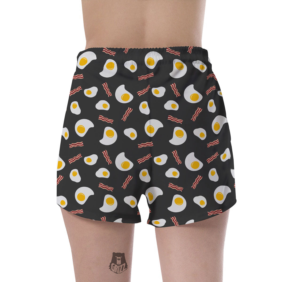 Bacon And Black Fried Egg Print Pattern Women's Shorts-grizzshop