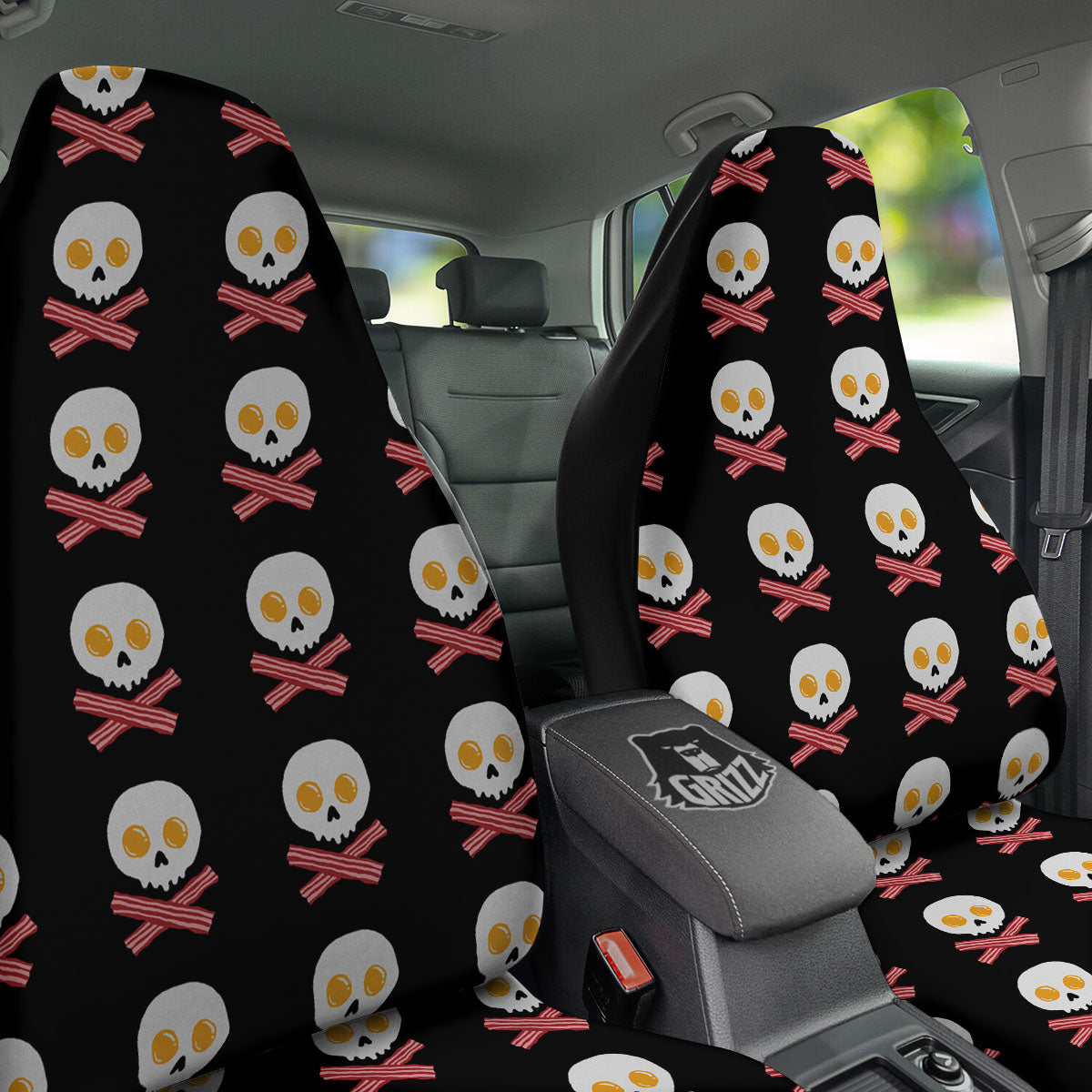 Bacon And Skull Fried Egg Print Pattern Car Seat Covers-grizzshop