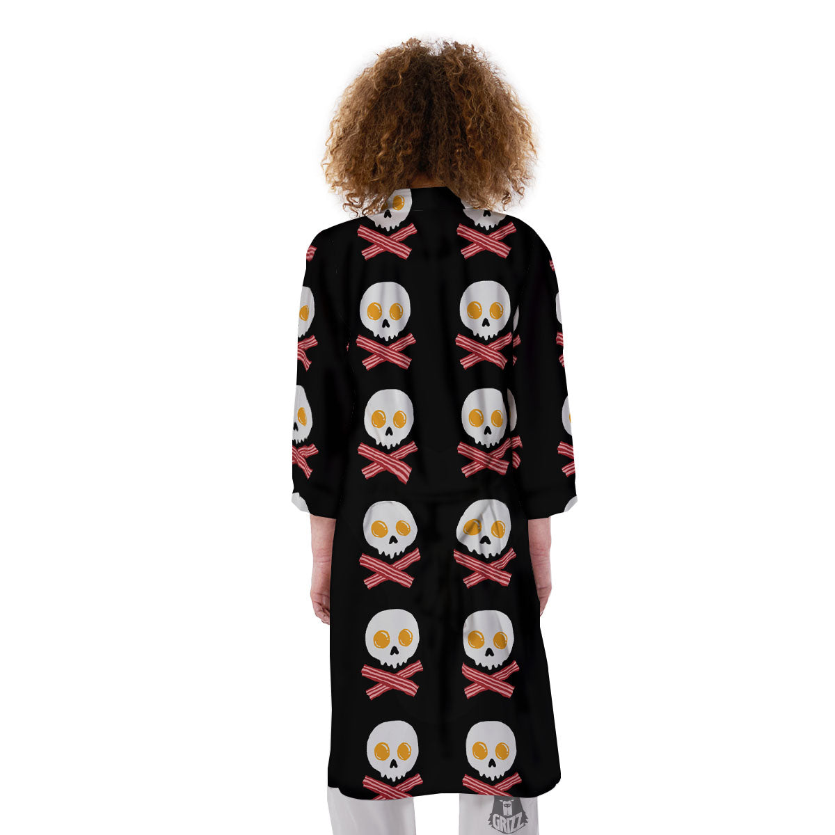 Bacon And Skull Fried Egg Print Pattern Kimono-grizzshop