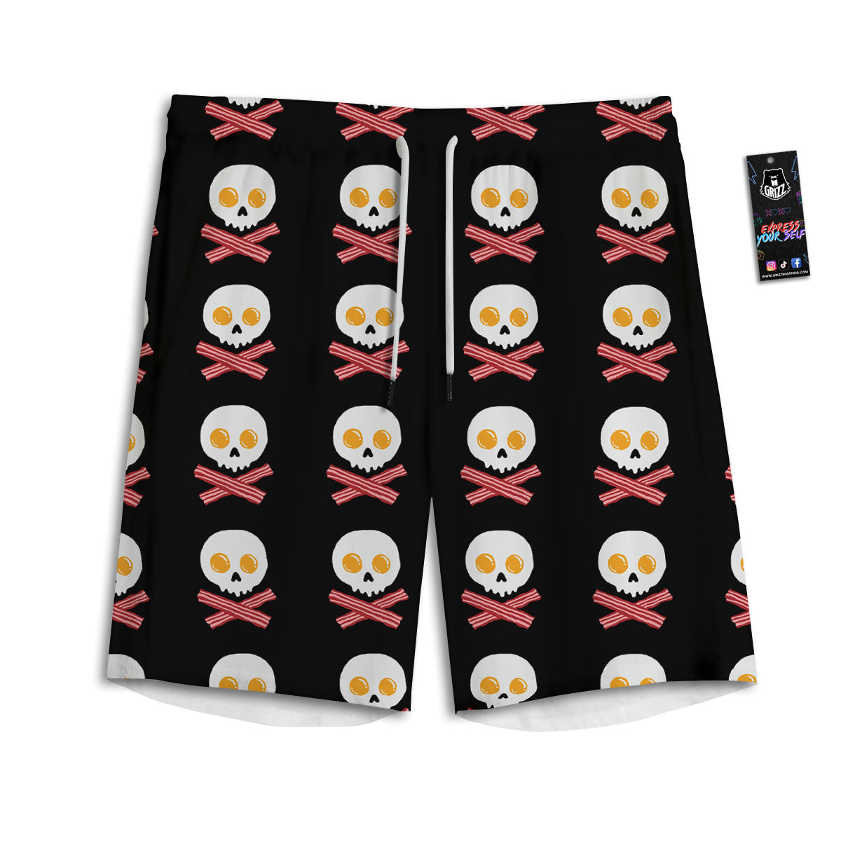 Bacon And Skull Fried Egg Print Pattern Men's Athletic Shorts-grizzshop