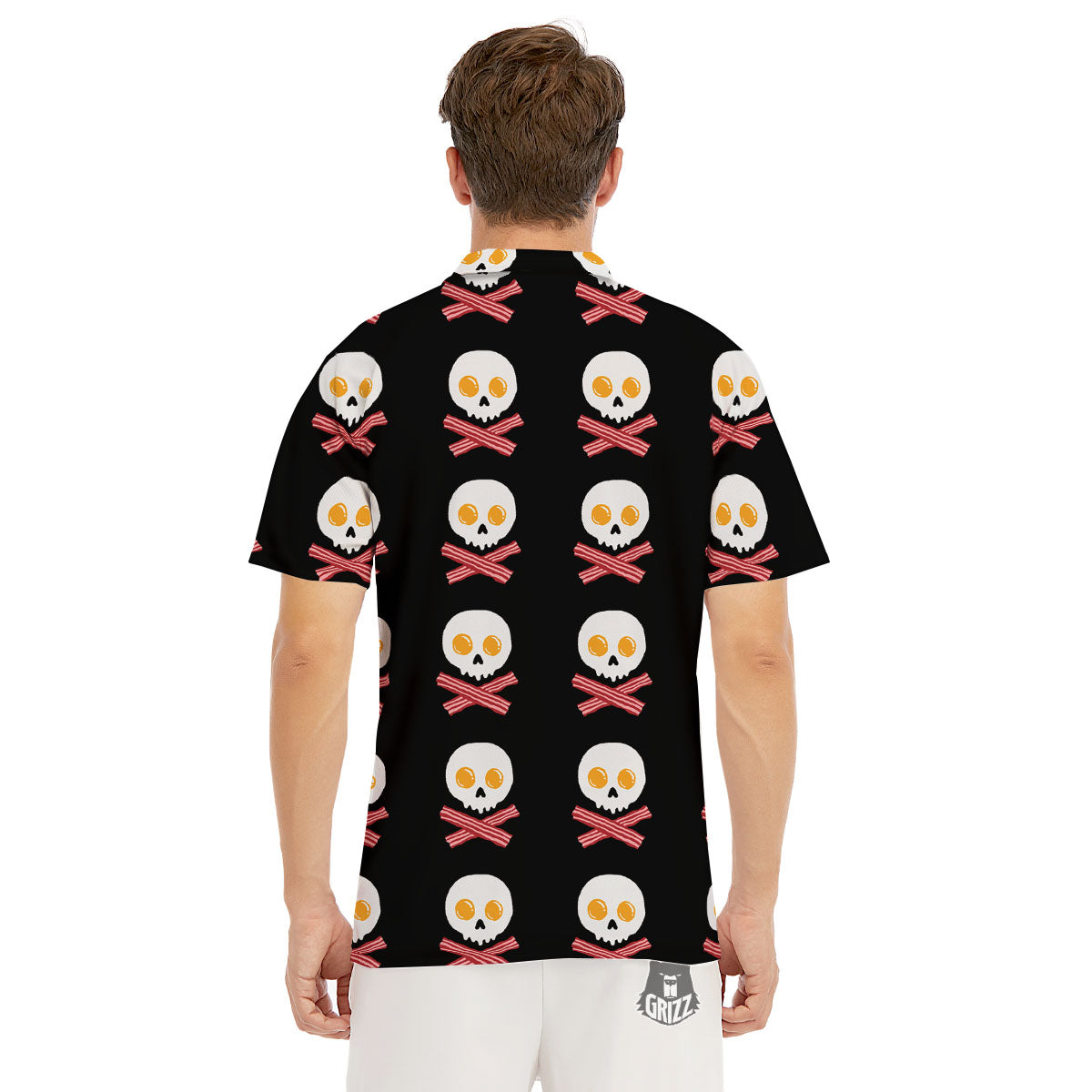 Bacon And Skull Fried Egg Print Pattern Men's Golf Shirts-grizzshop