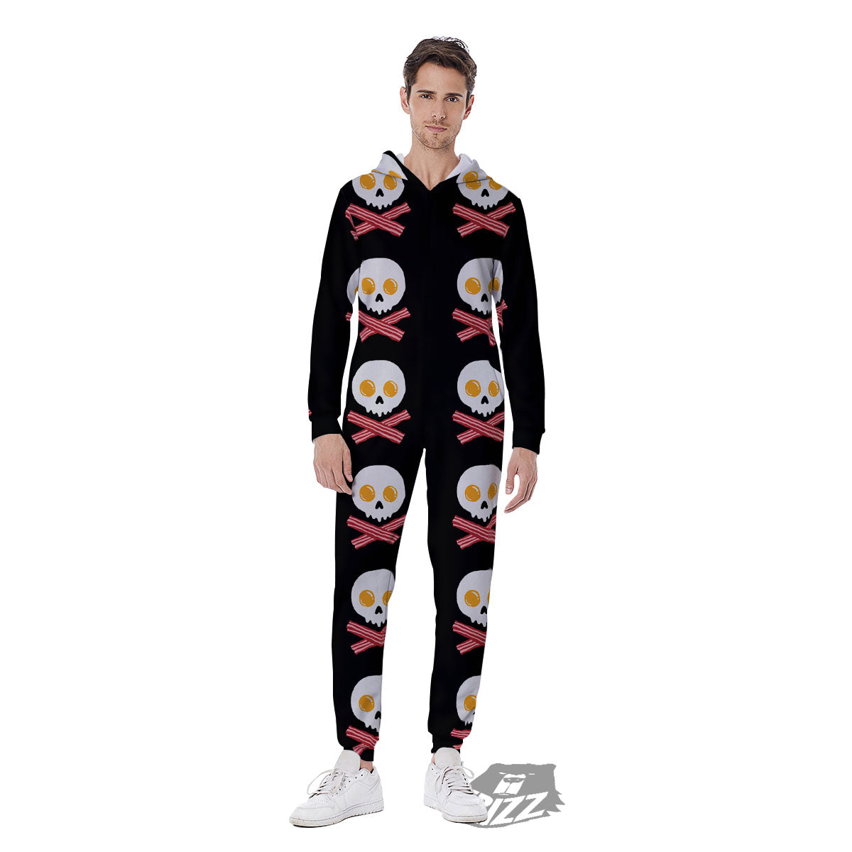 Bacon And Skull Fried Egg Print Pattern Men's Jumpsuit-grizzshop
