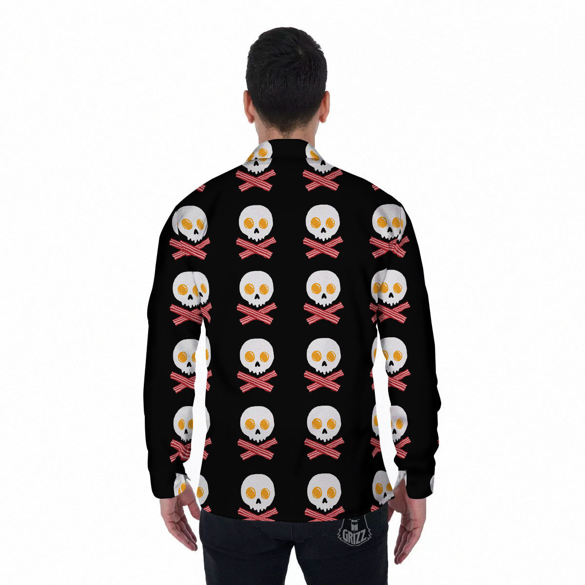 Bacon And Skull Fried Egg Print Pattern Men's Long Sleeve Shirts-grizzshop