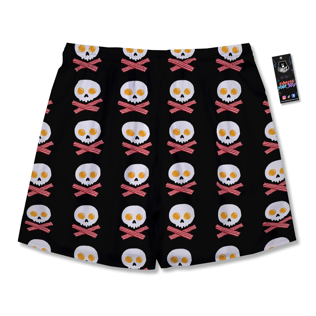 Bacon And Skull Fried Egg Print Pattern Men's Running Shorts-grizzshop