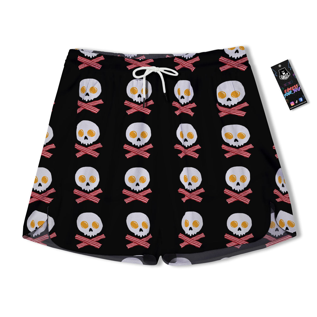Bacon And Skull Fried Egg Print Pattern Men's Running Shorts-grizzshop