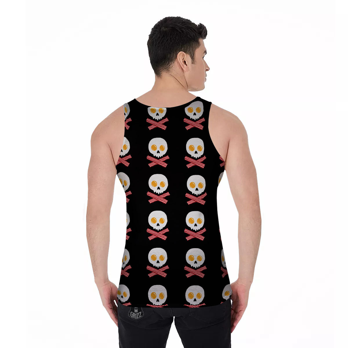 Bacon And Skull Fried Egg Print Pattern Men's Tank Top-grizzshop