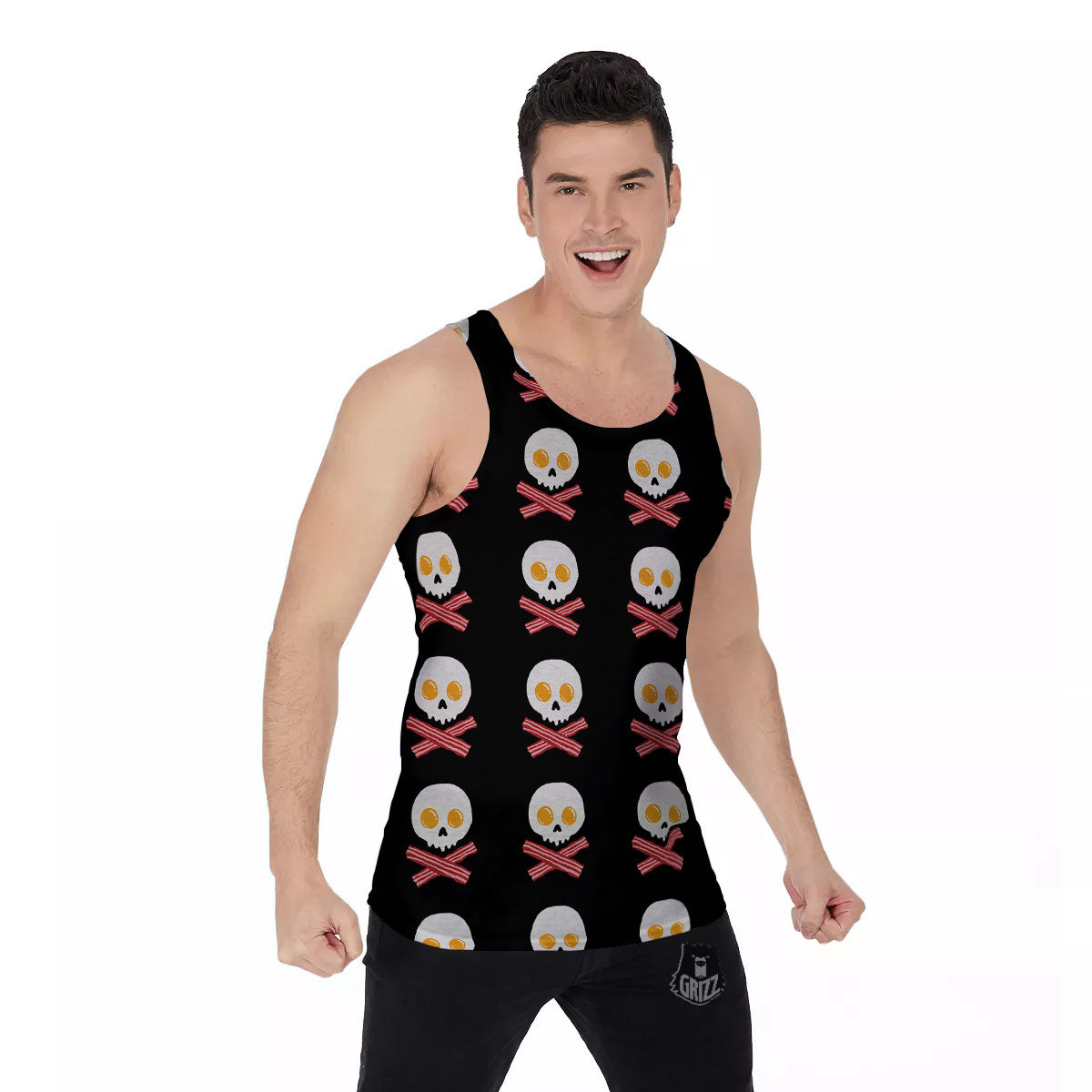 Bacon And Skull Fried Egg Print Pattern Men's Tank Top-grizzshop