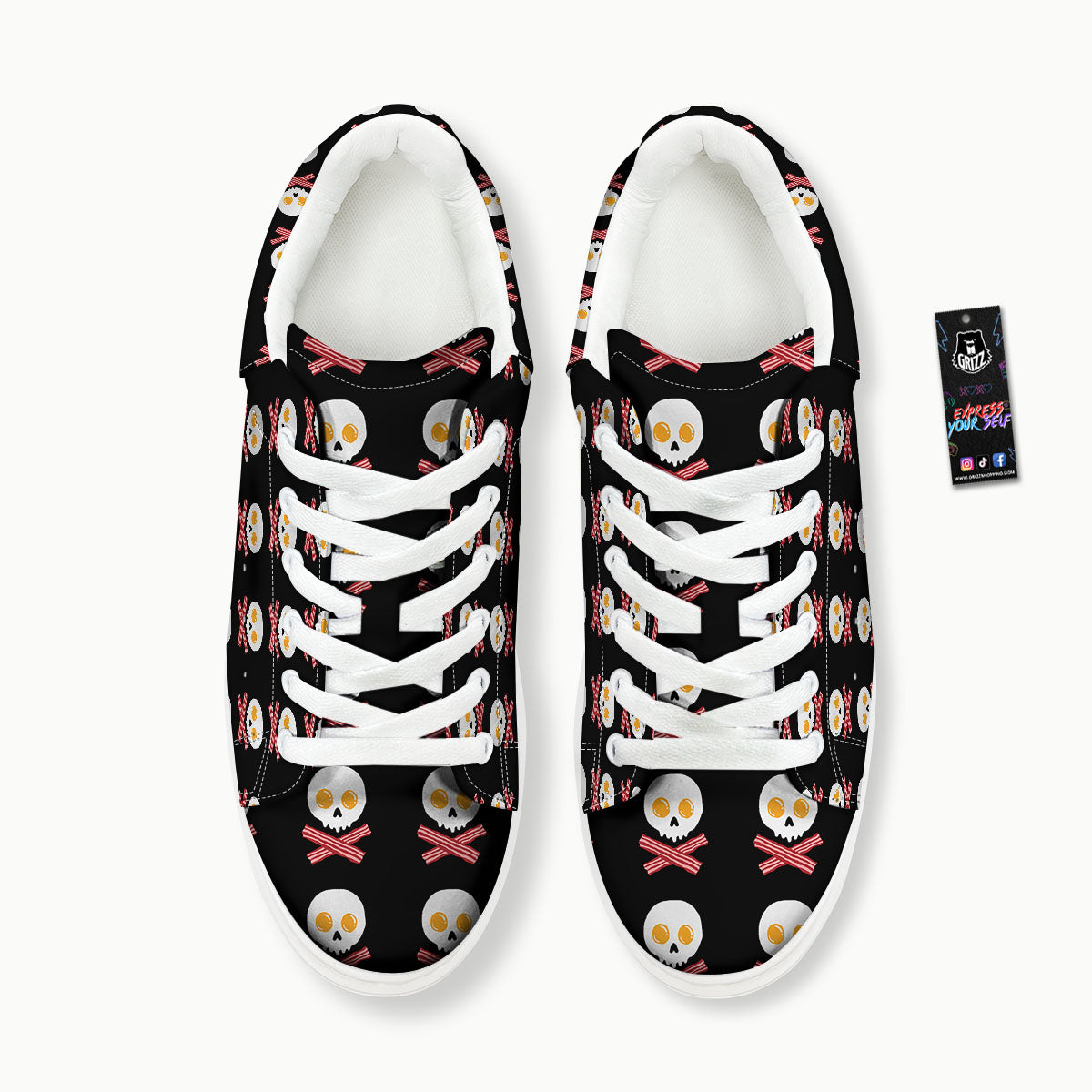 Bacon And Skull Fried Egg Print Pattern Platform Shoes-grizzshop