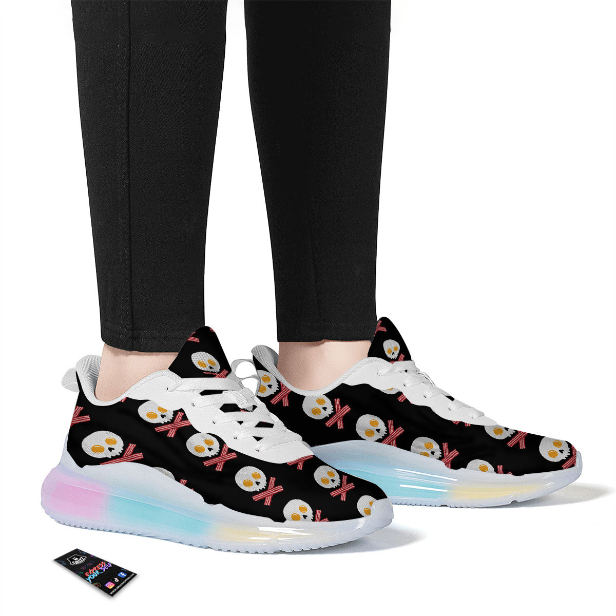 Bacon And Skull Fried Egg Print Pattern Running Sneakers-grizzshop