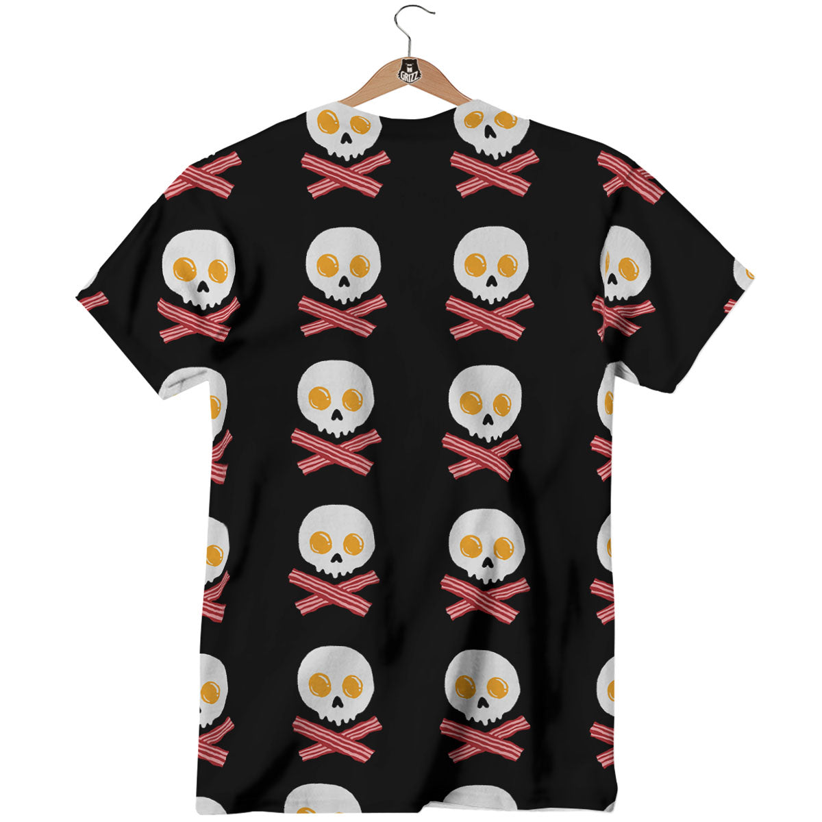 Bacon And Skull Fried Egg Print Pattern T-Shirt-grizzshop
