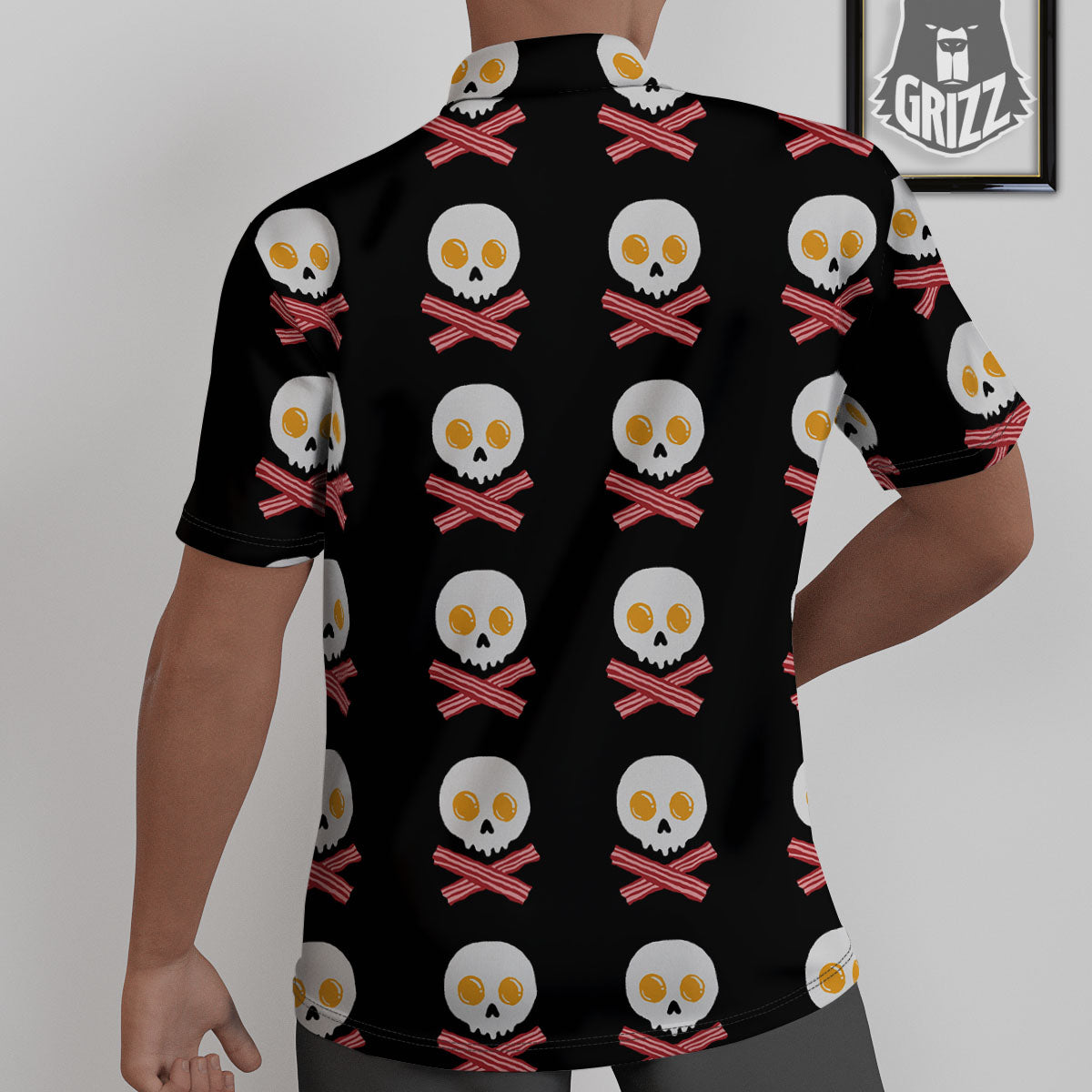 Bacon And Skull Fried Egg Print Pattern Untucked Shirts-grizzshop
