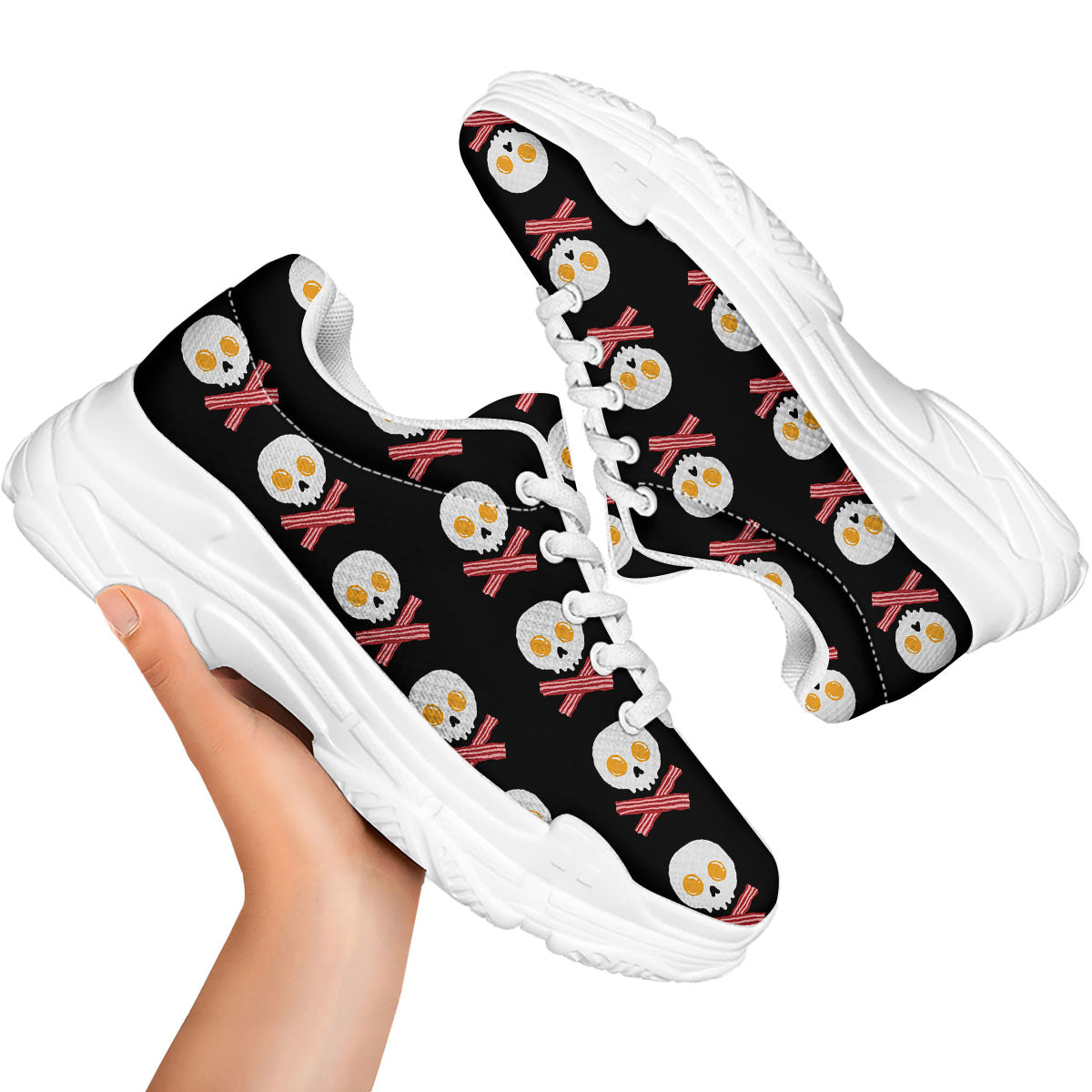Bacon And Skull Fried Egg Print Pattern White Chunky Shoes-grizzshop