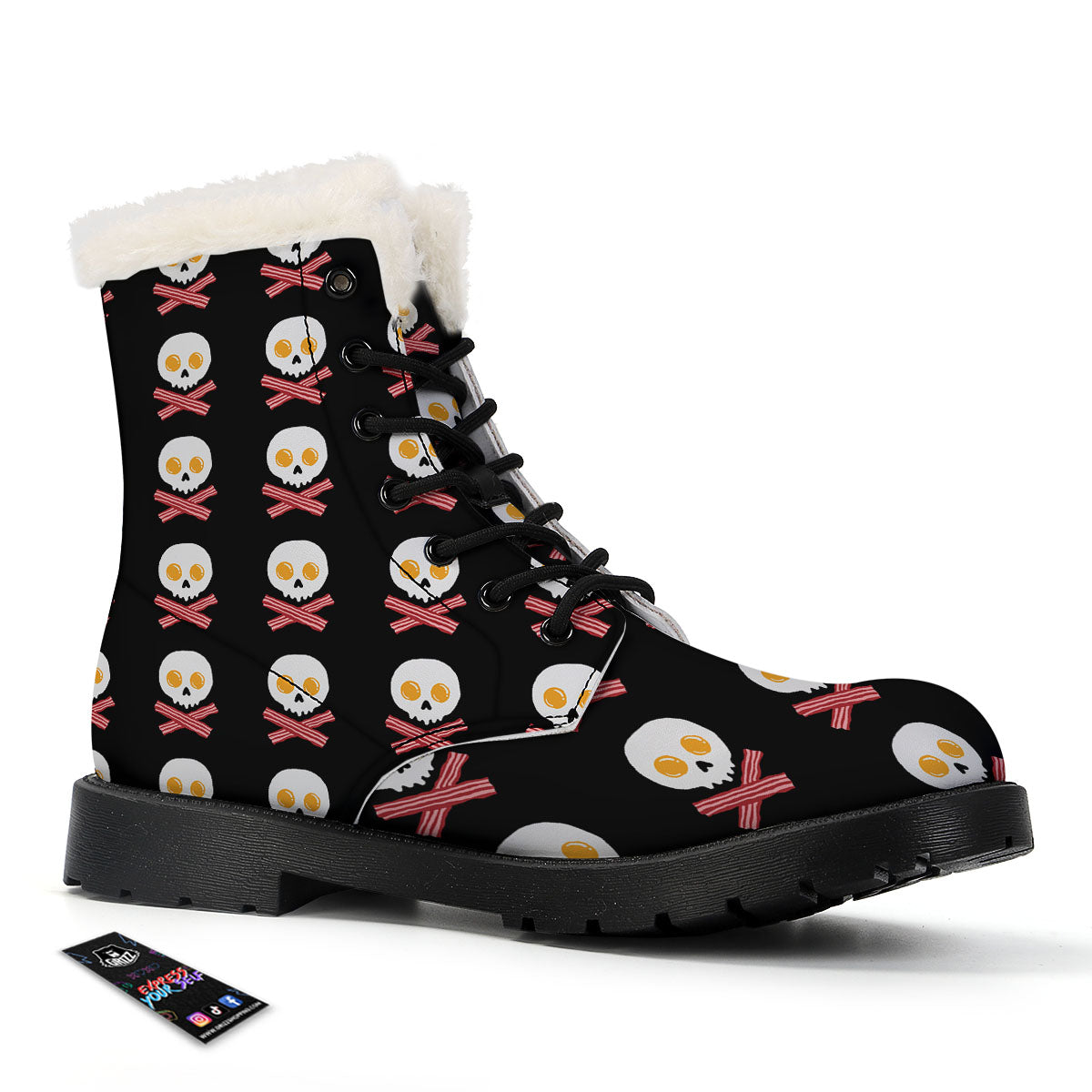 Bacon And Skull Fried Egg Print Pattern Winter Boots-grizzshop