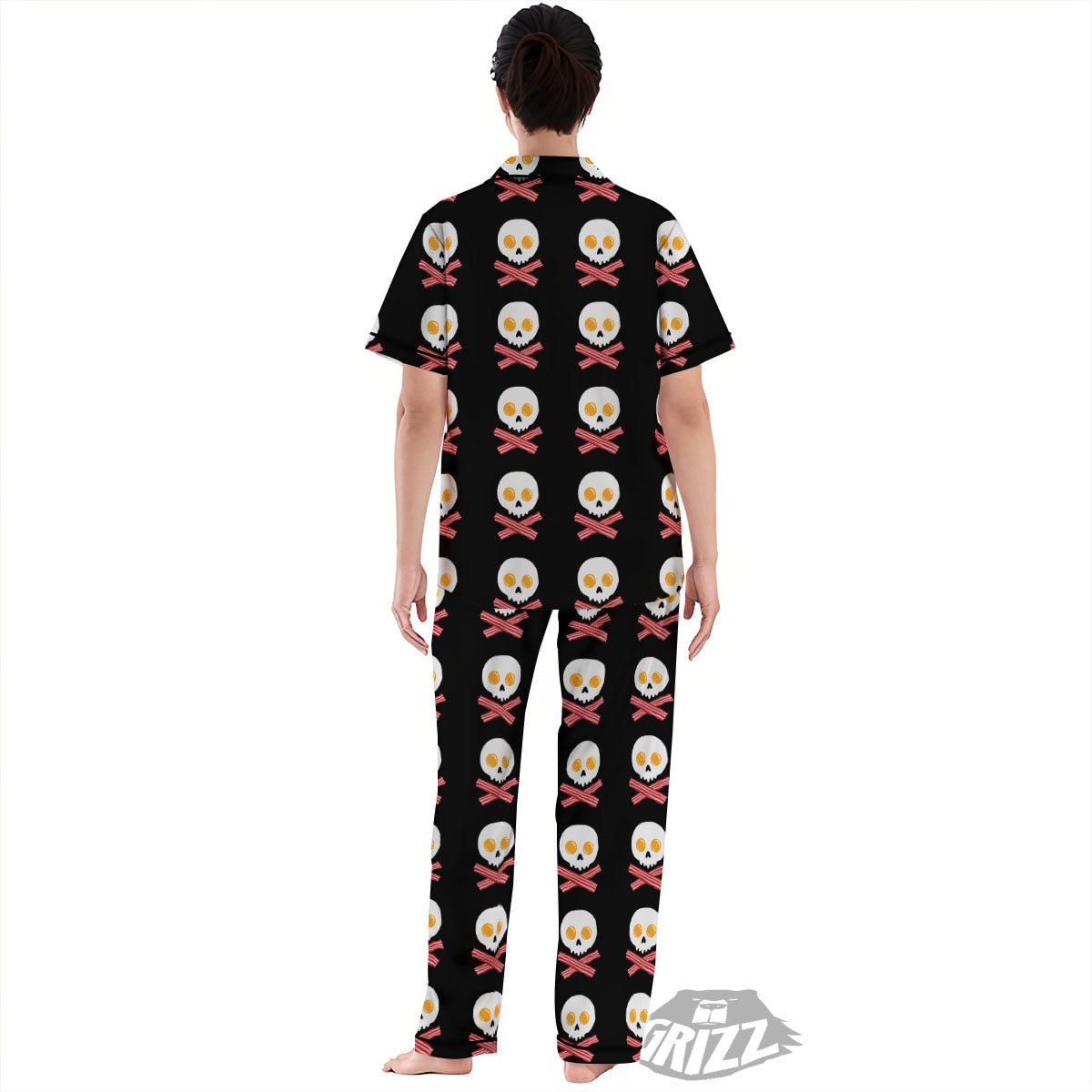 Bacon And Skull Fried Egg Print Pattern Women's Pajamas Set-grizzshop