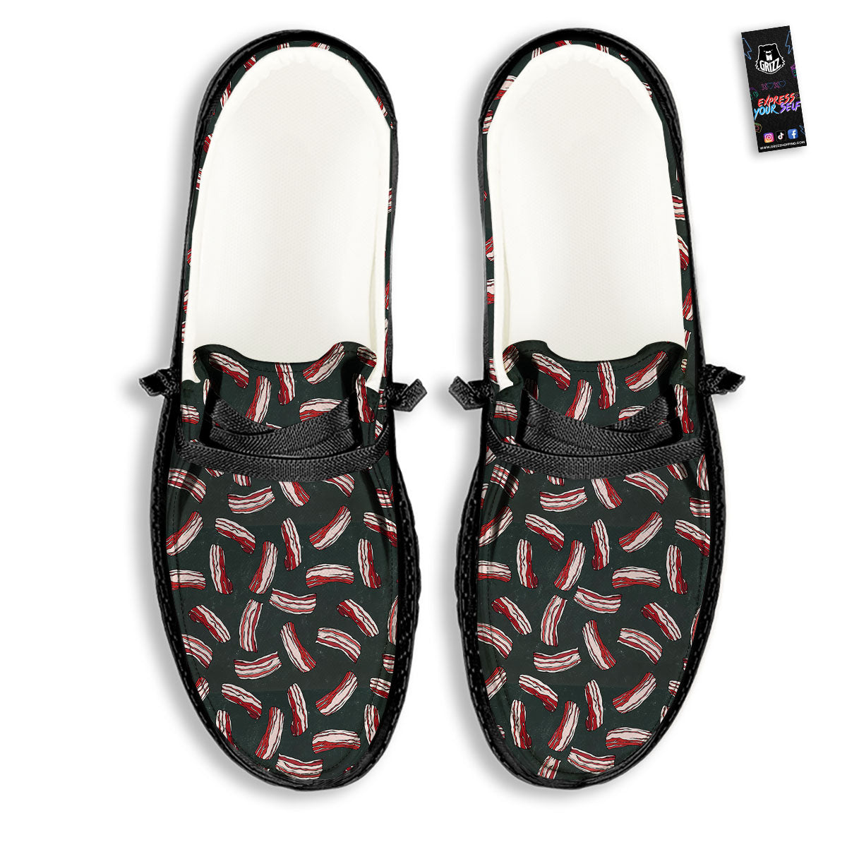 Bacon Black Print Pattern Black Loafers-grizzshop