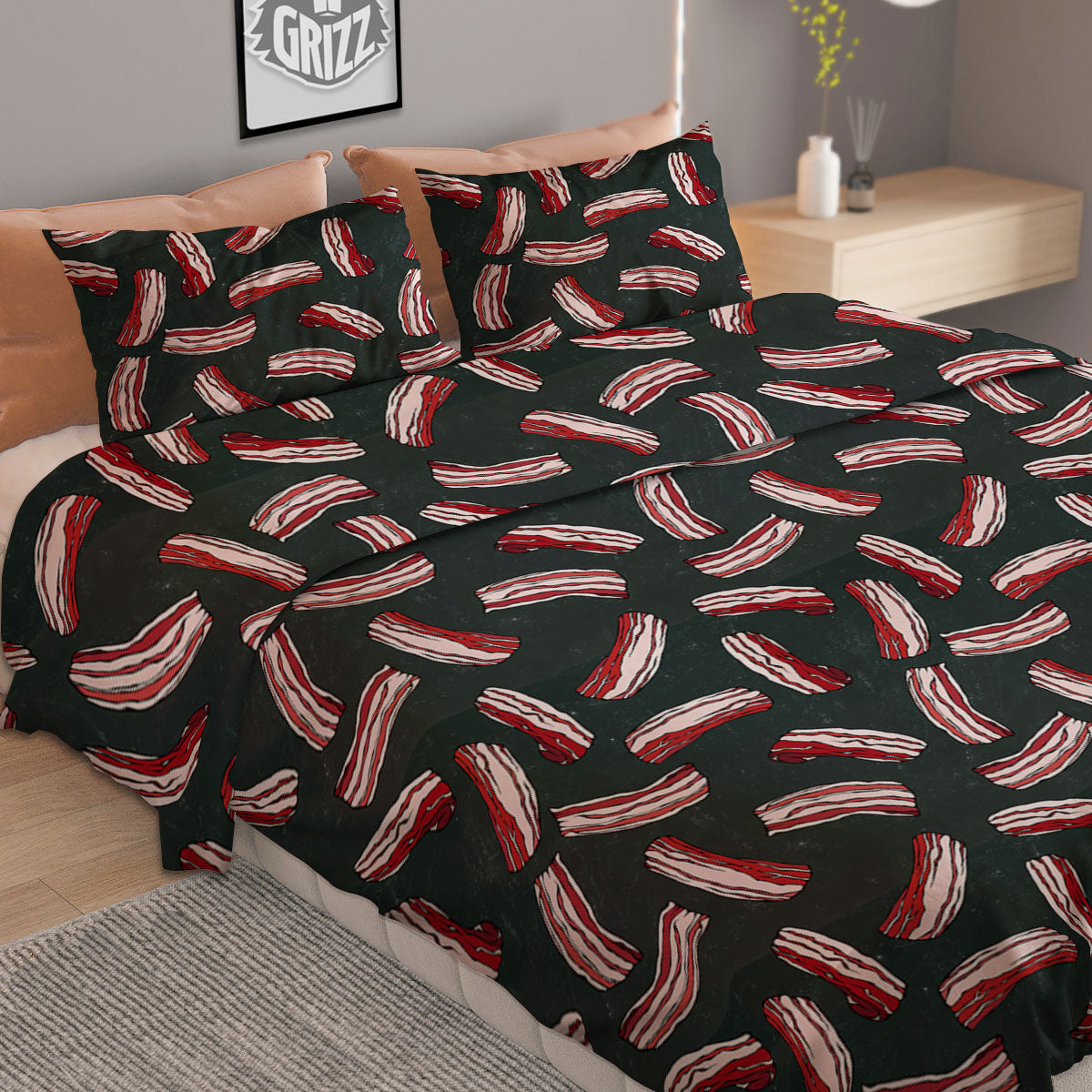 Bacon Black Print Pattern Duvet Cover Bedding Set