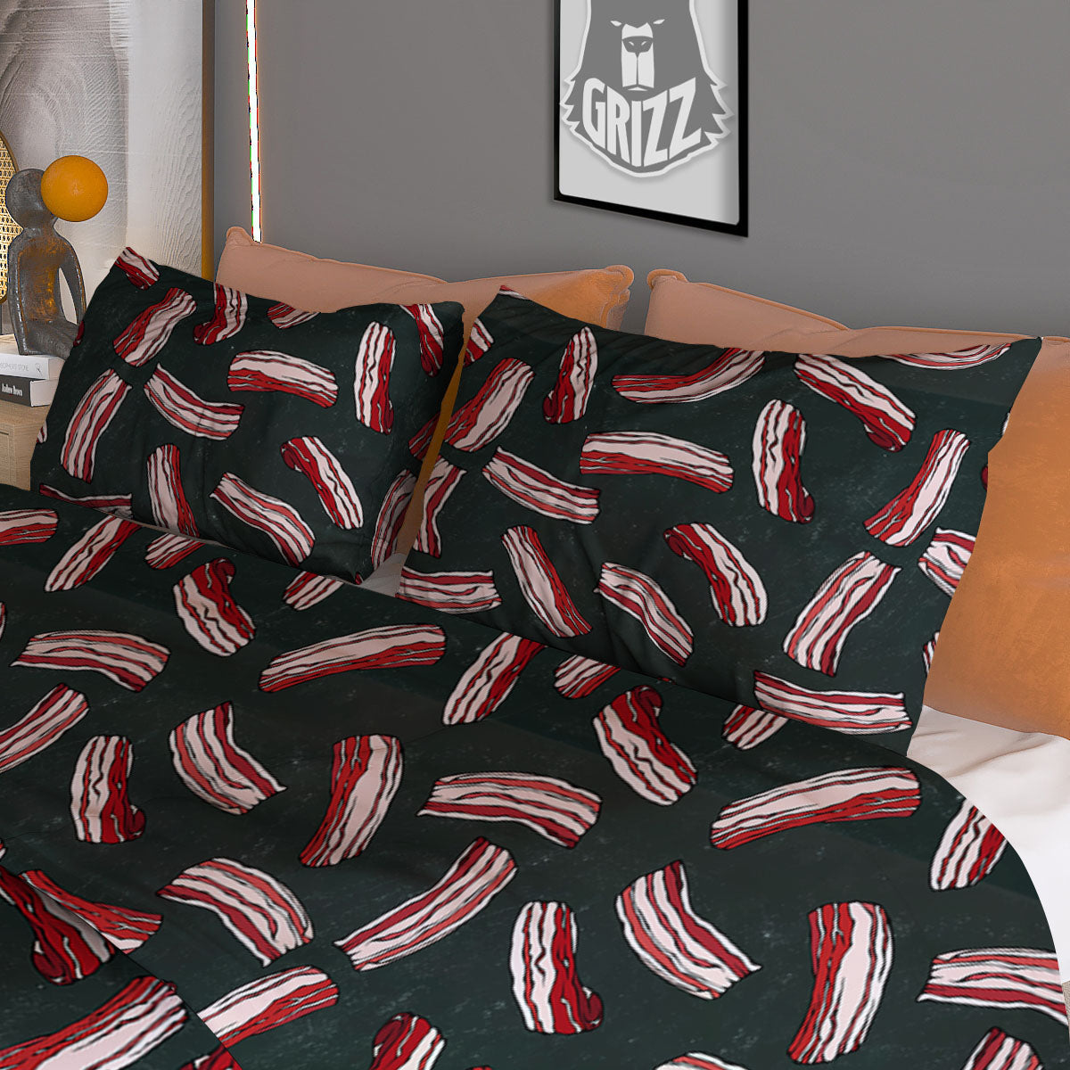 Bacon Black Print Pattern Duvet Cover Bedding Set