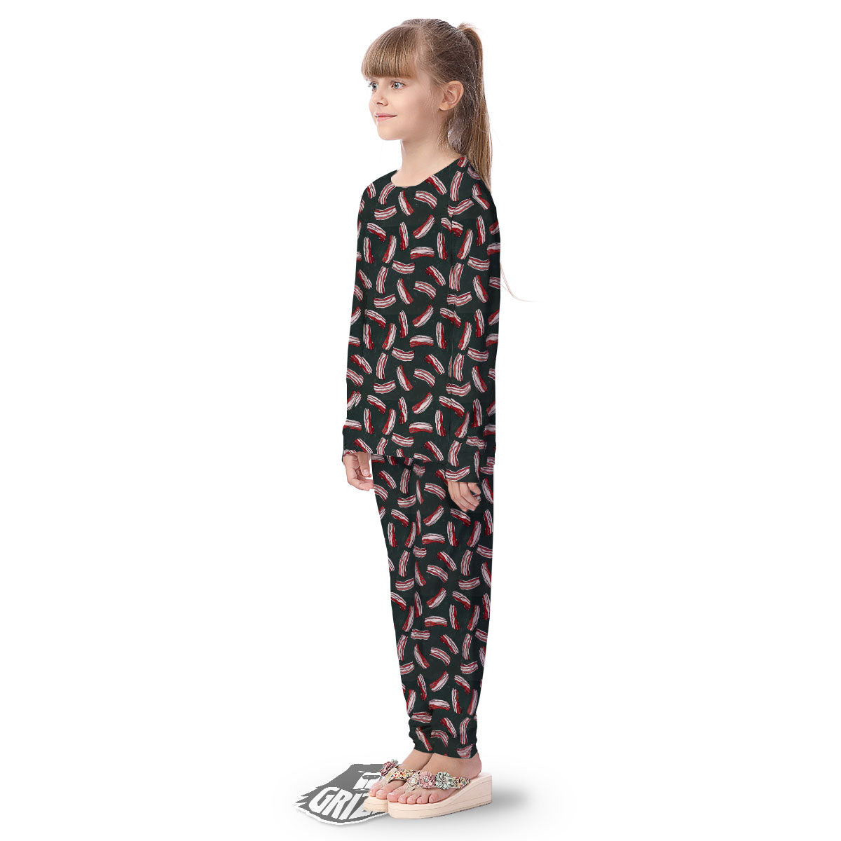 Bacon Black Print Pattern Kid's Pajamas-grizzshop