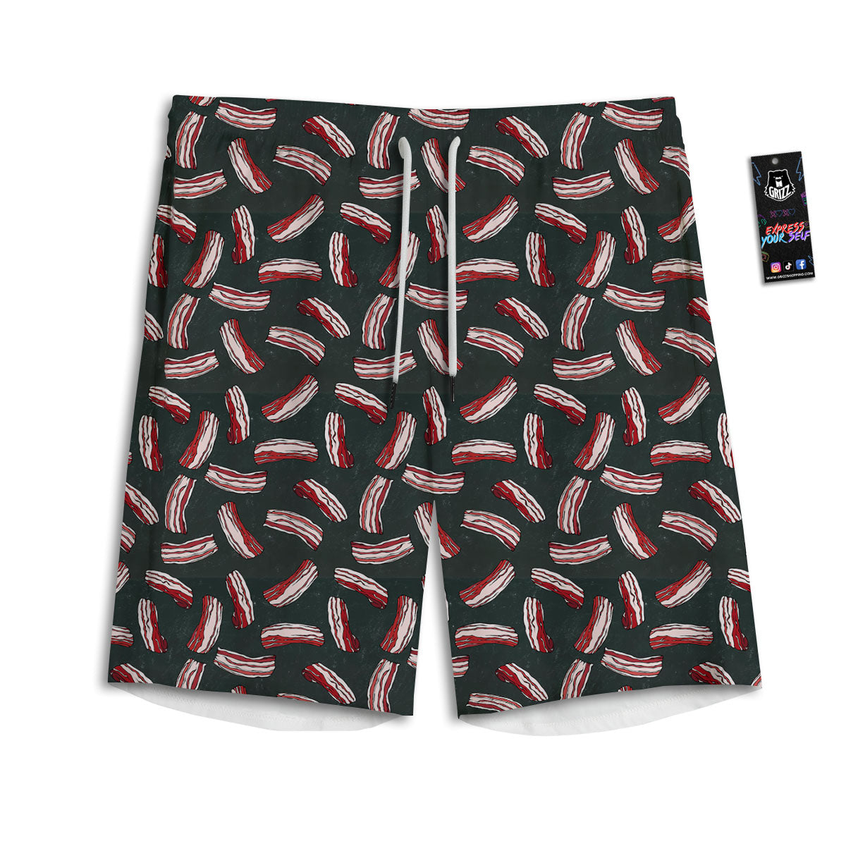 Bacon Black Print Pattern Men's Athletic Shorts