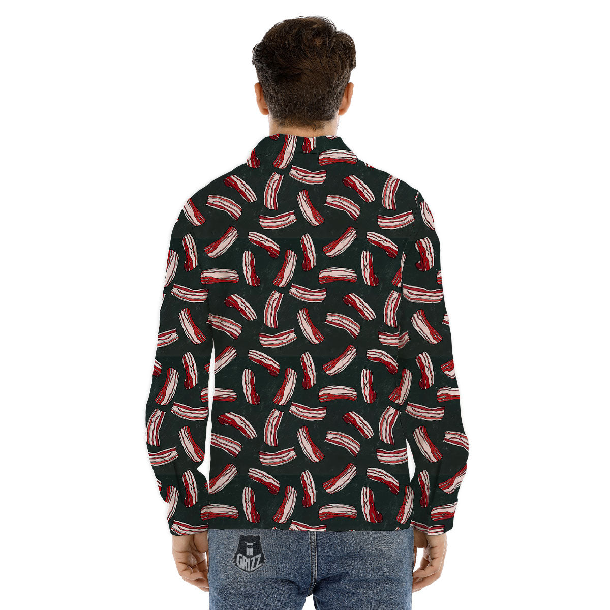 Bacon Black Print Pattern Men's Dress Shirts-grizzshop