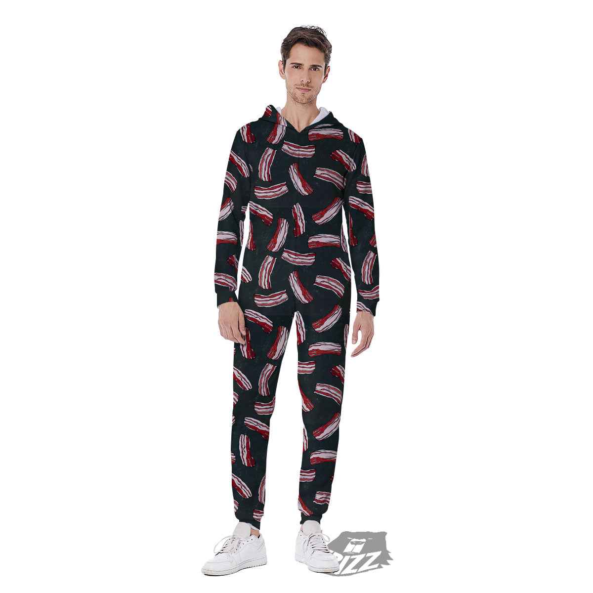 Bacon Black Print Pattern Men's Jumpsuit-grizzshop