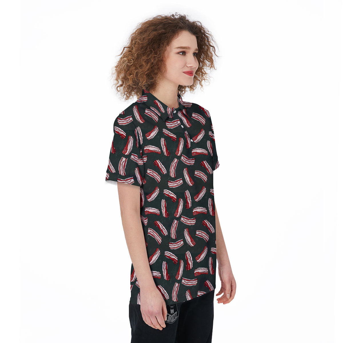 Bacon Black Print Pattern Women's Golf Shirts-grizzshop