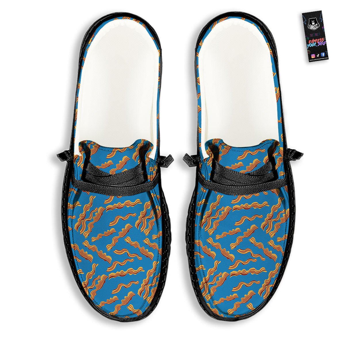 Bacon Blue Crispy Print Pattern Black Loafers-grizzshop