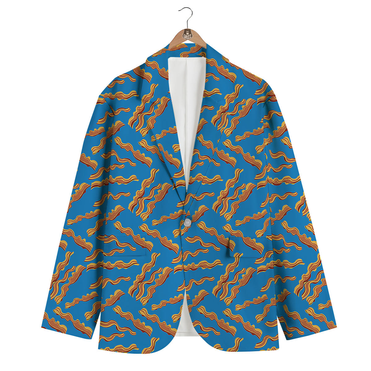 Bacon Blue Crispy Print Pattern Men's Blazer-grizzshop