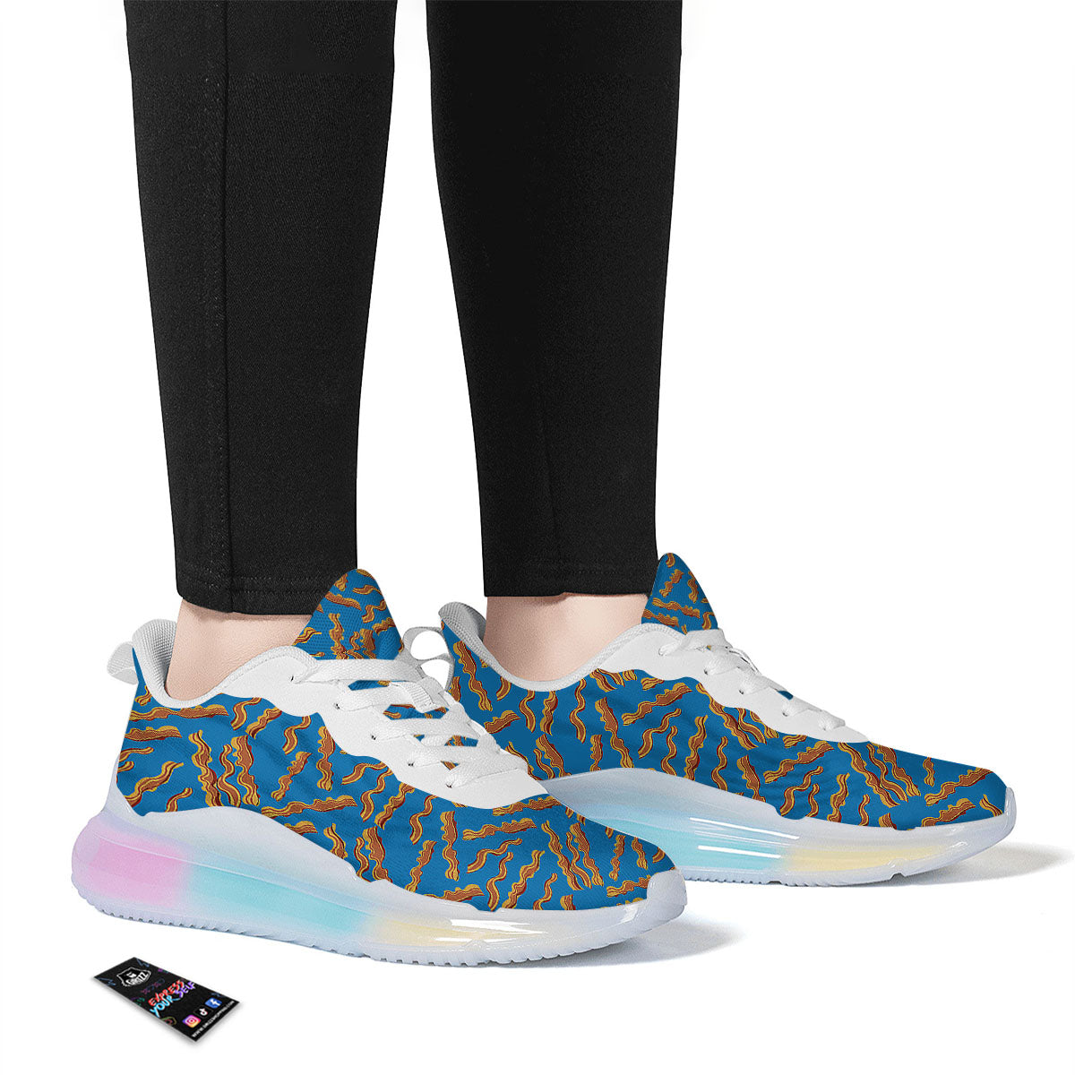 Bacon Blue Crispy Print Pattern Running Sneakers-grizzshop