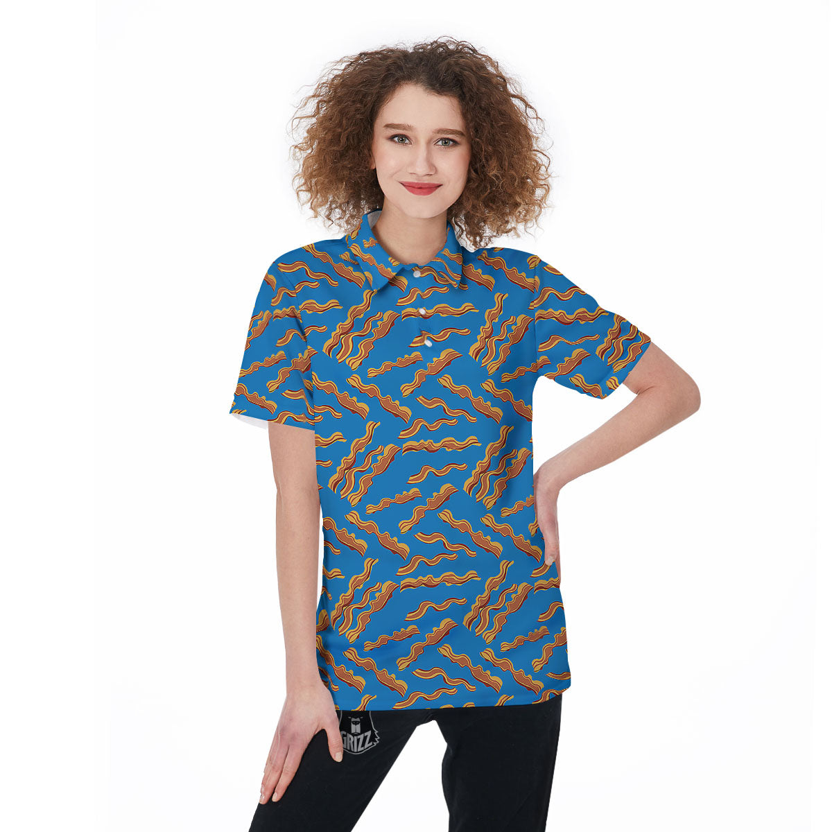 Bacon Blue Crispy Print Pattern Women's Golf Shirts-grizzshop