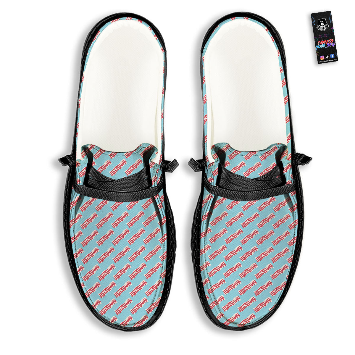 Bacon Blue Print Pattern Black Loafers-grizzshop
