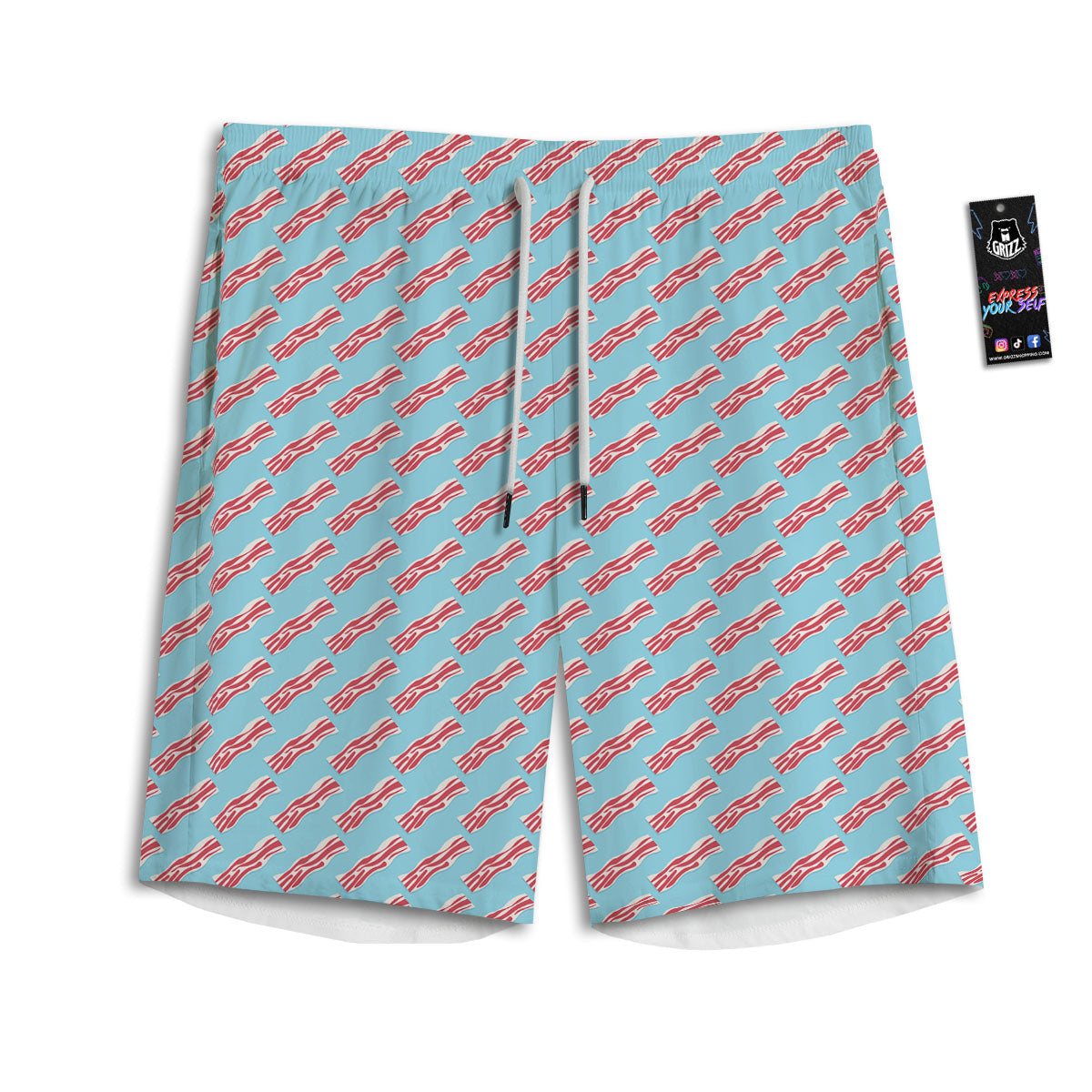 Bacon Blue Print Pattern Men's Athletic Shorts-grizzshop