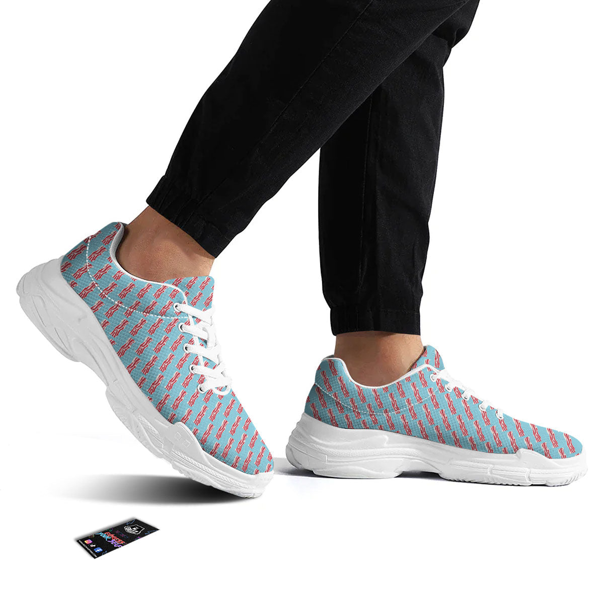 Bacon Blue Print Pattern White Chunky Shoes-grizzshop