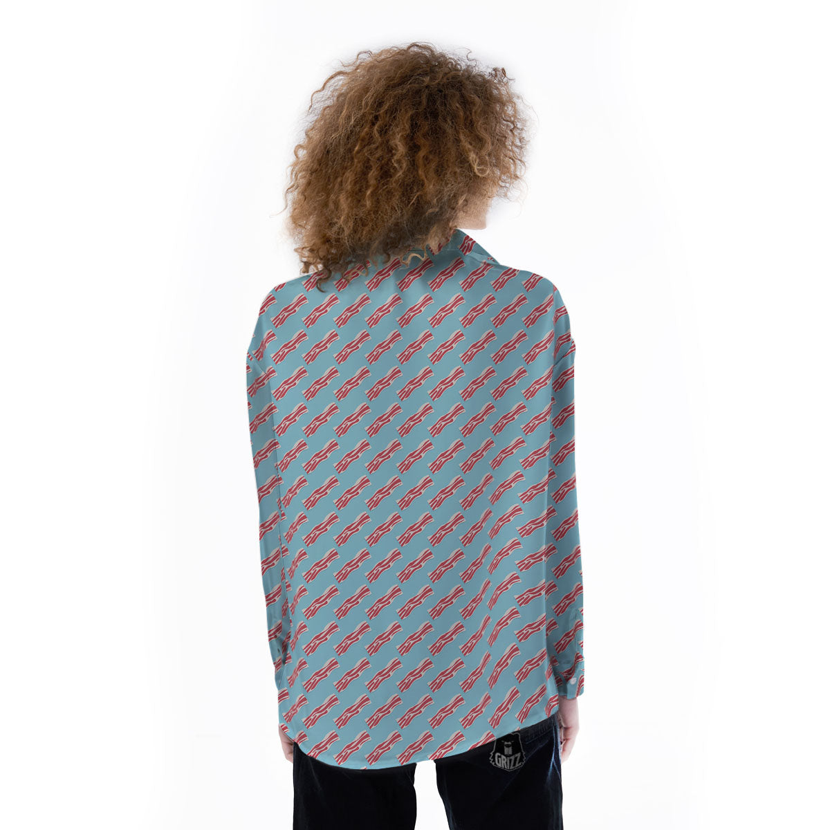 Bacon Blue Print Pattern Women's Long Sleeve Shirts-grizzshop
