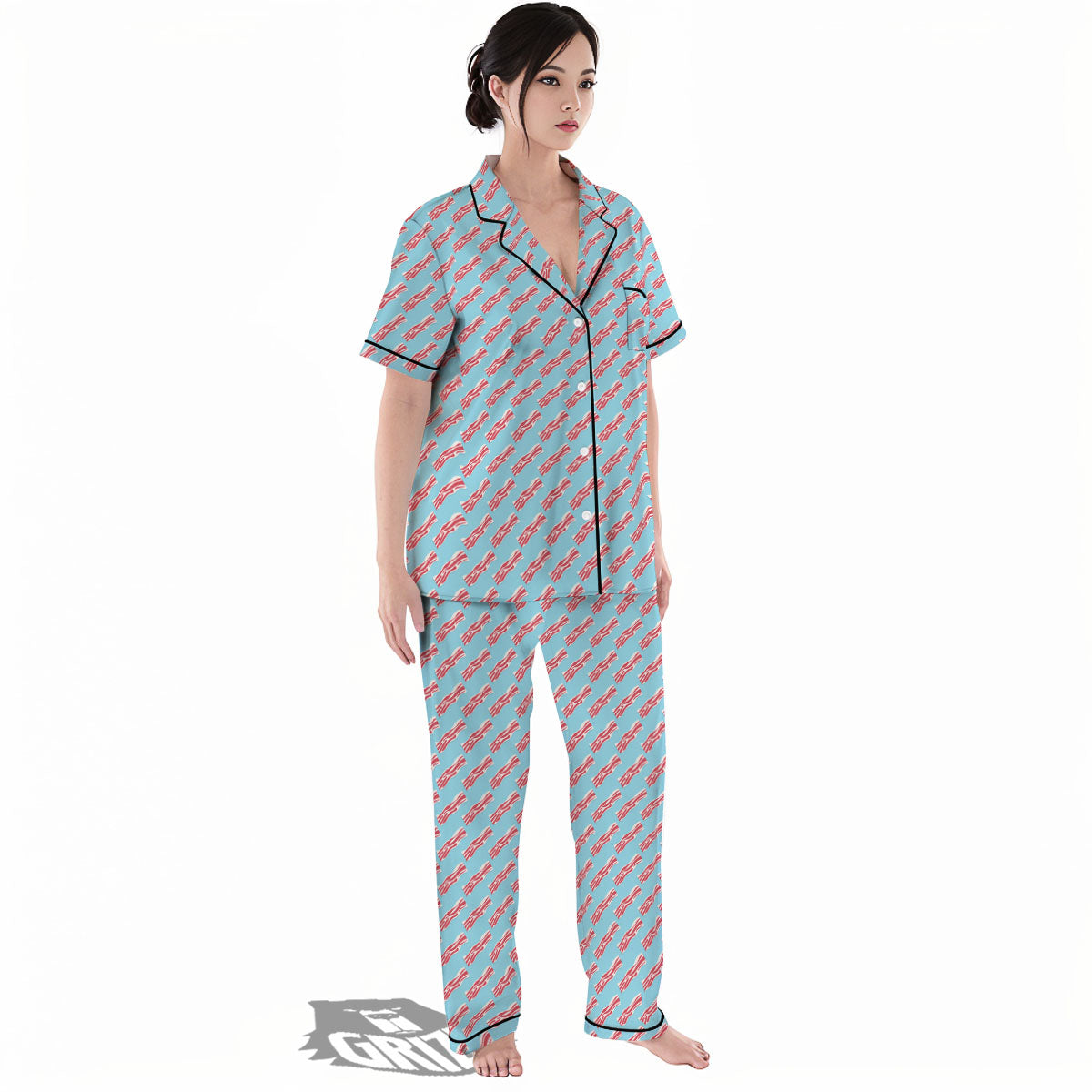 Bacon Blue Print Pattern Women's Pajamas Set-grizzshop