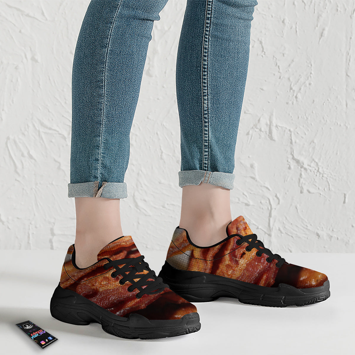 Bacon Crispy Print Black Chunky Shoes-grizzshop