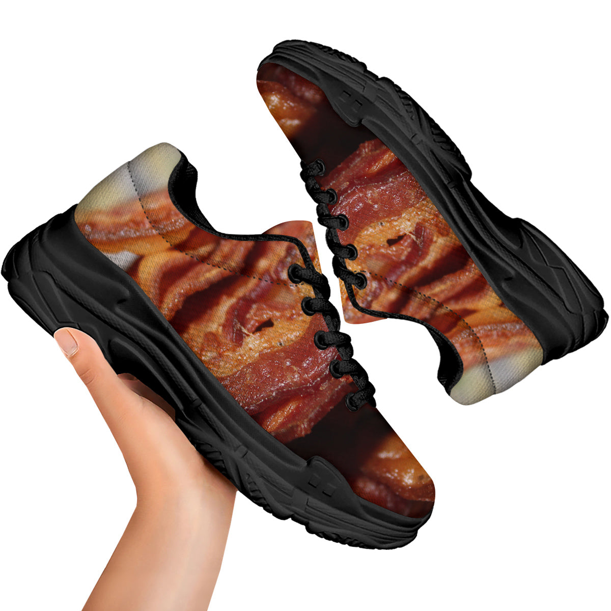 Bacon Crispy Print Black Chunky Shoes-grizzshop