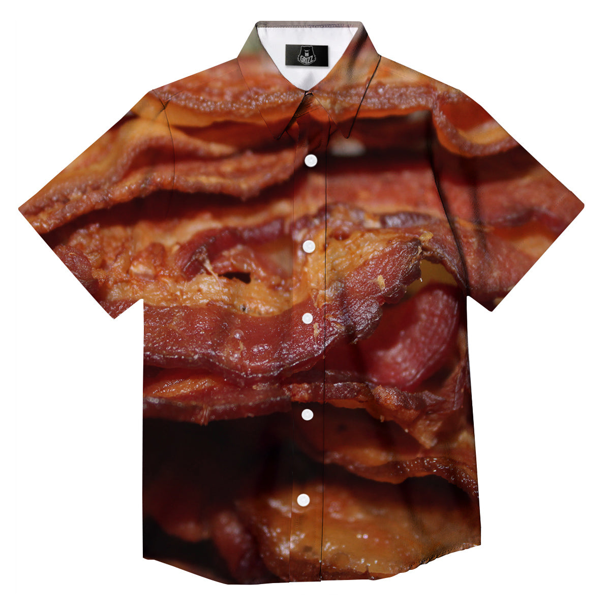 Bacon Crispy Print Button Up Shirt-grizzshop