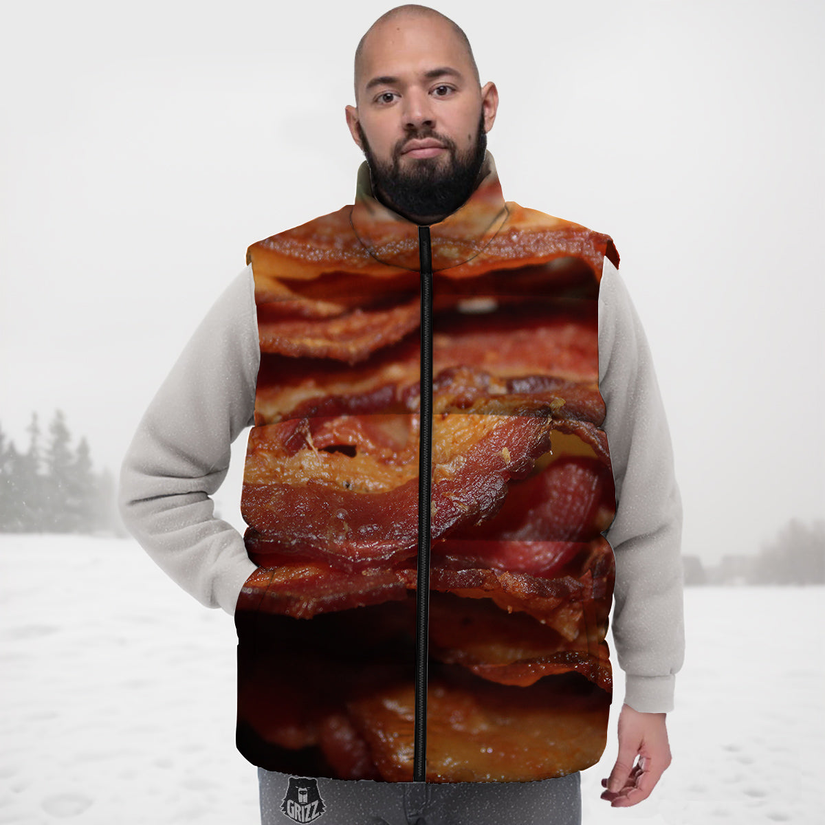 Bacon Crispy Print Down Vest-grizzshop