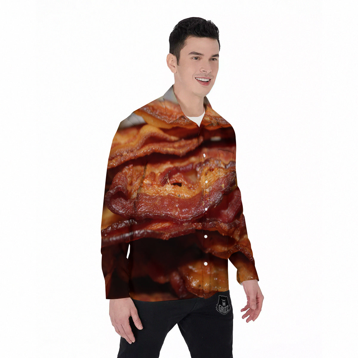 Bacon Crispy Print Men's Long Sleeve Shirts-grizzshop