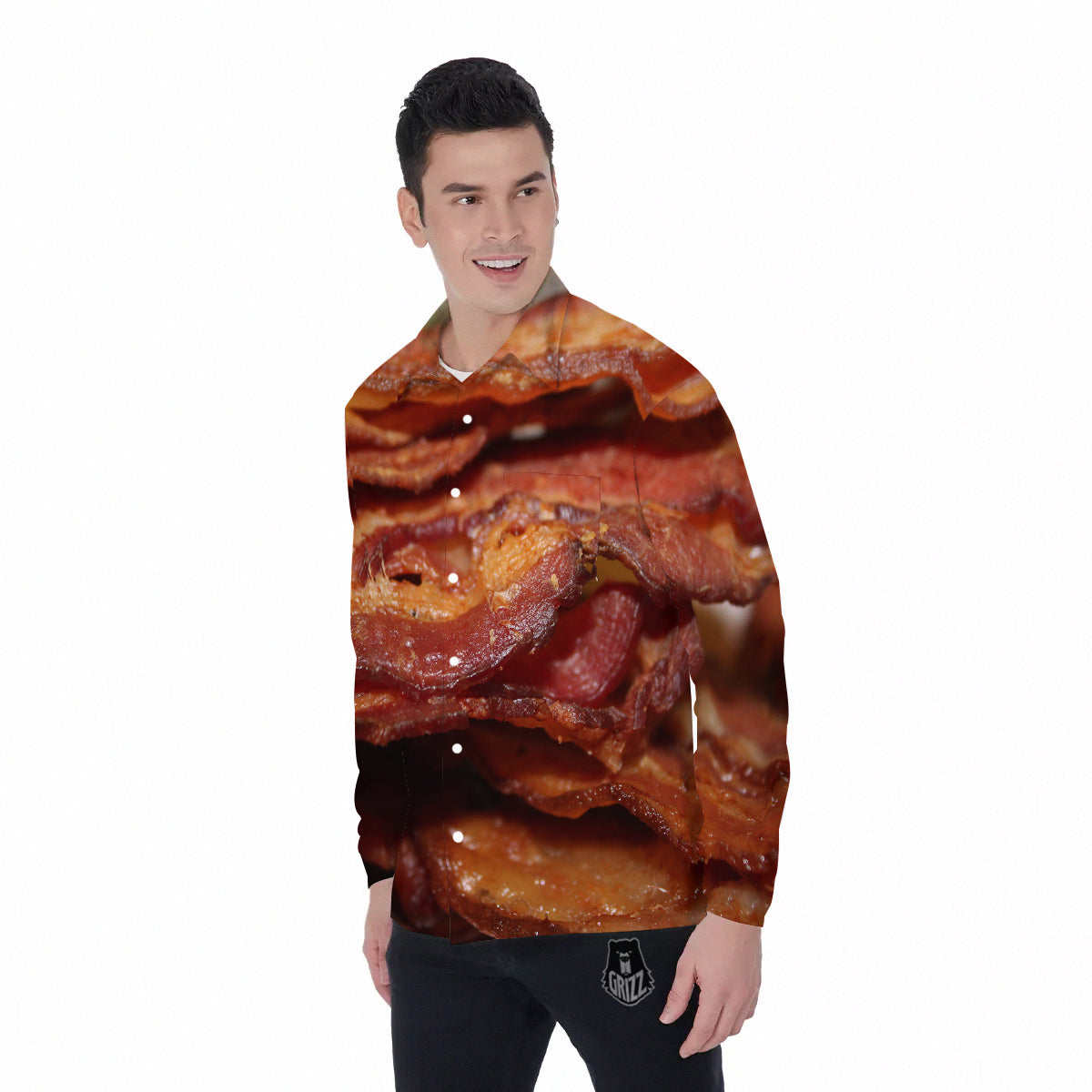 Bacon Crispy Print Men's Long Sleeve Shirts-grizzshop