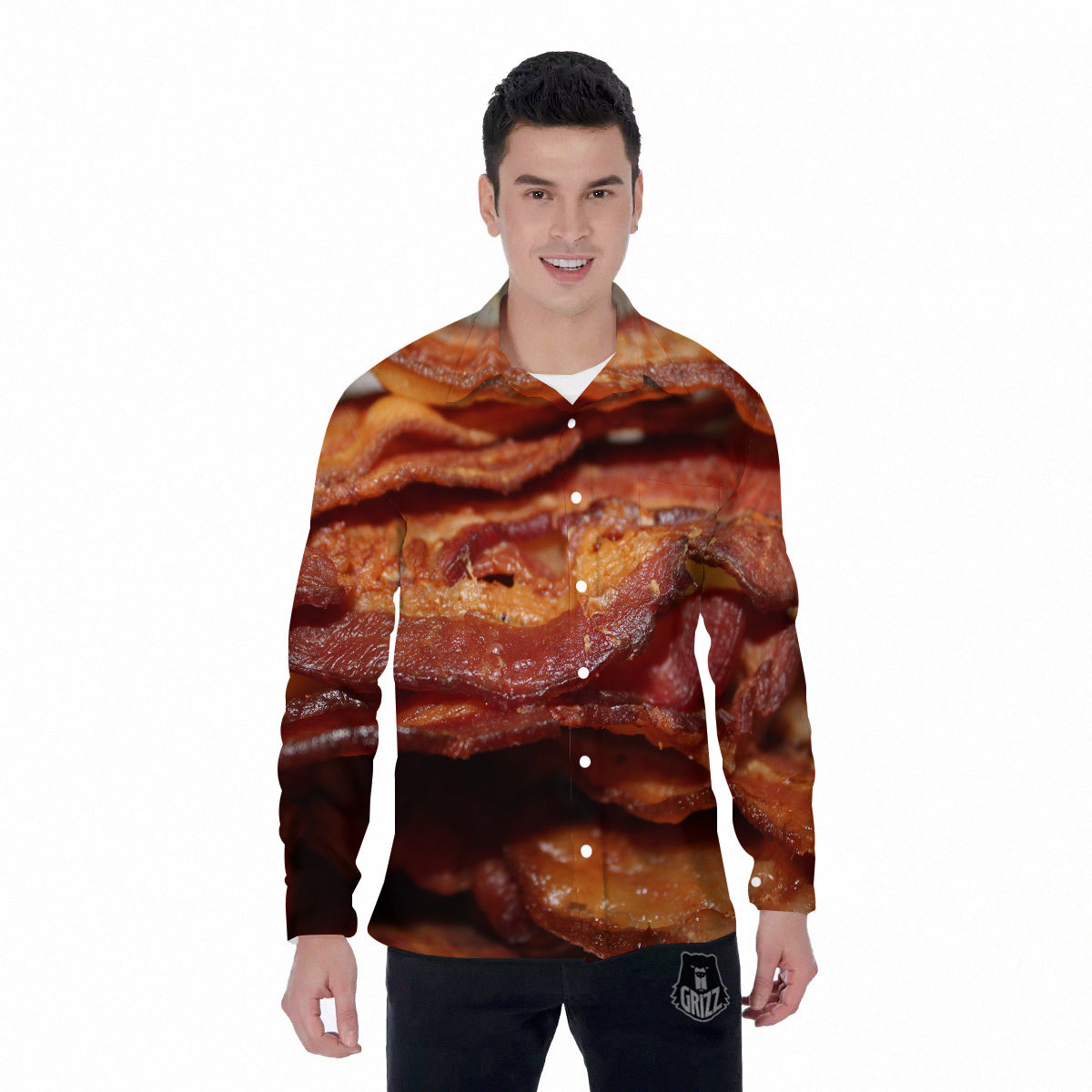 Bacon Crispy Print Men's Long Sleeve Shirts-grizzshop
