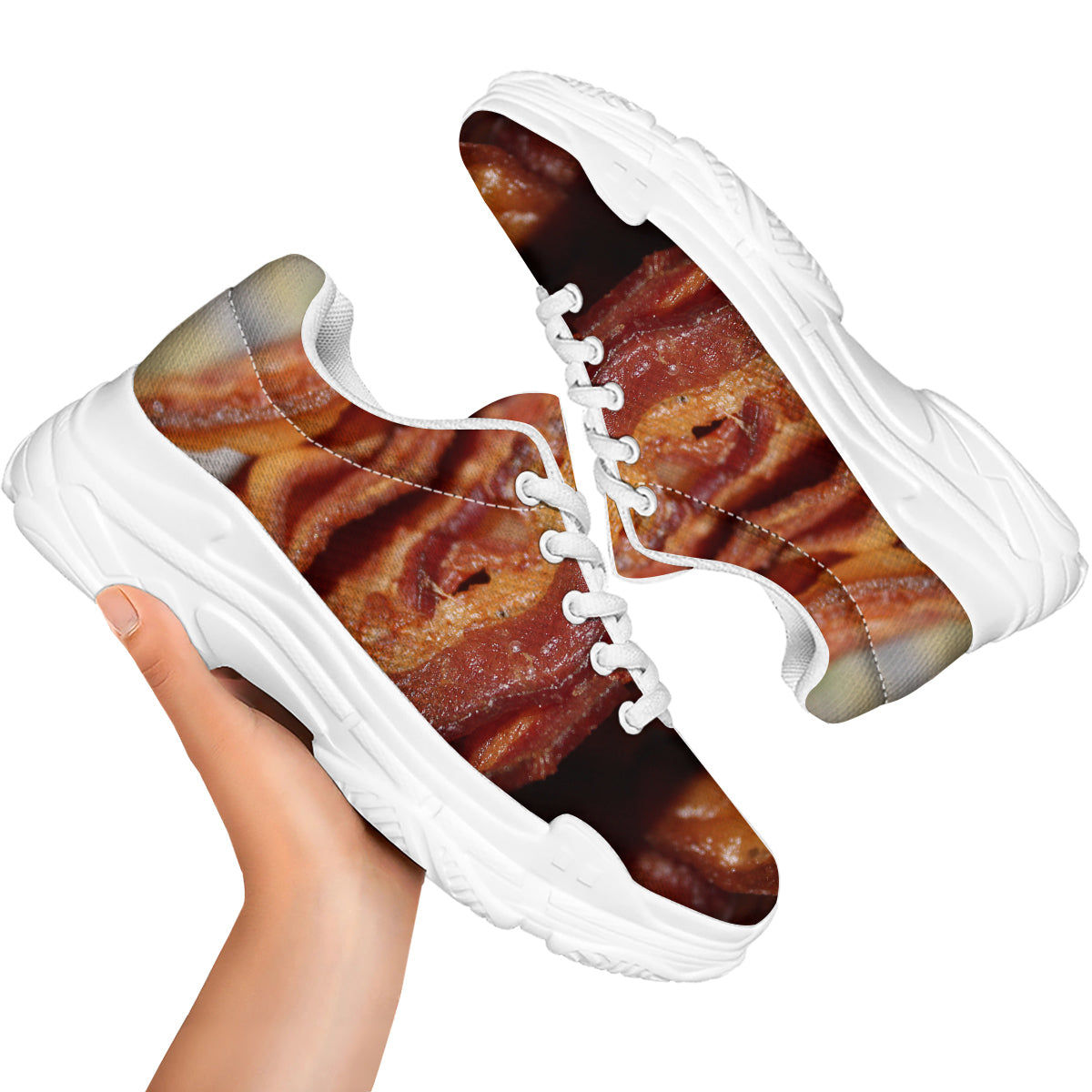 Bacon Crispy Print White Chunky Shoes-grizzshop