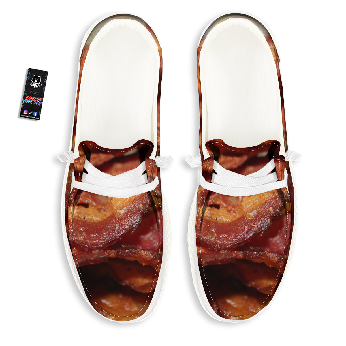 Bacon Crispy Print White Loafers-grizzshop