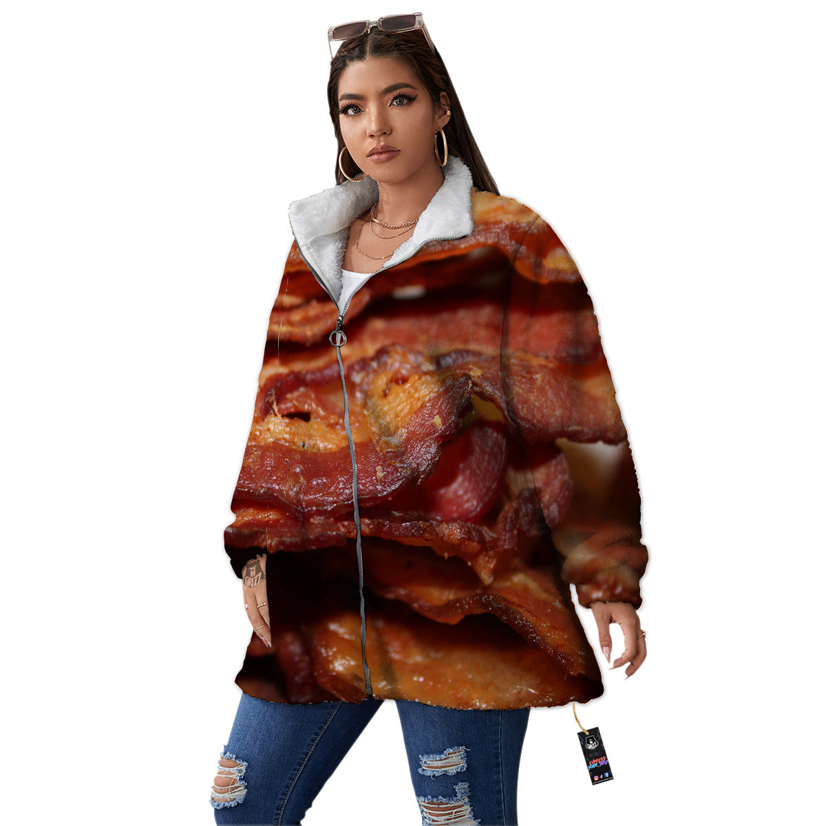 Bacon Crispy Print Women's Sherpa Jacket-grizzshop
