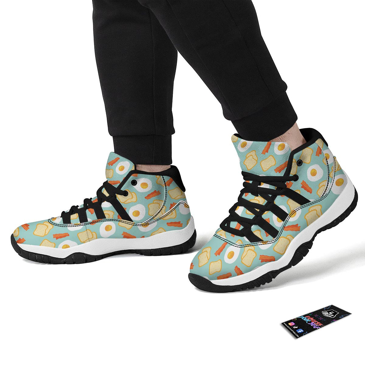 Bacon Egg Bread Pattern Print Black Bball Shoes-grizzshop