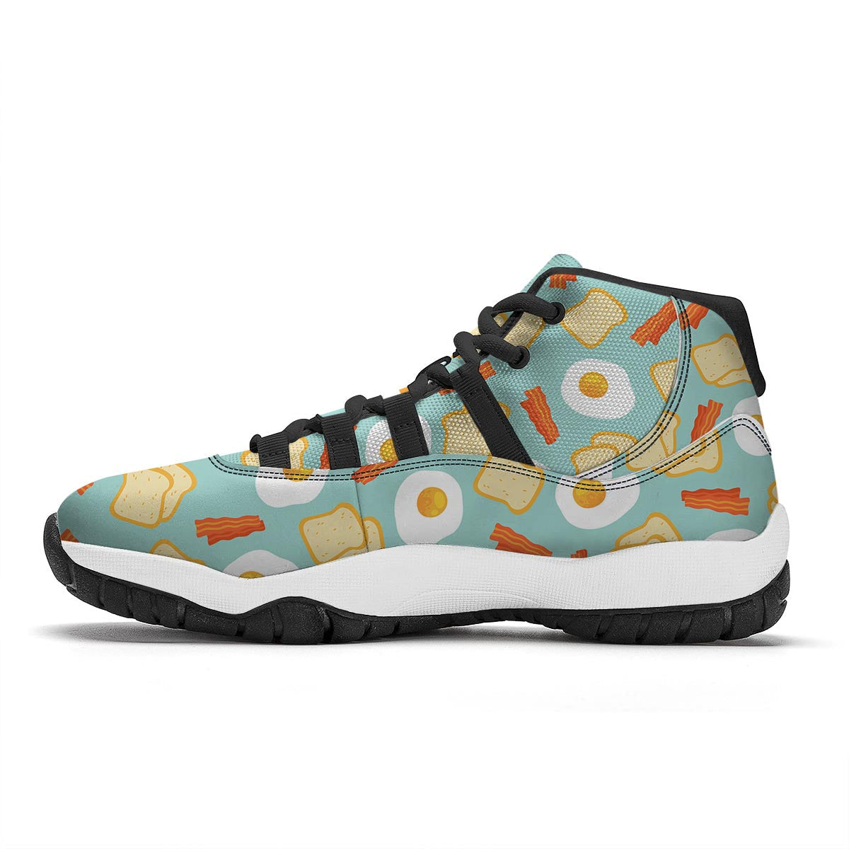 Bacon Egg Bread Pattern Print Black Bball Shoes-grizzshop