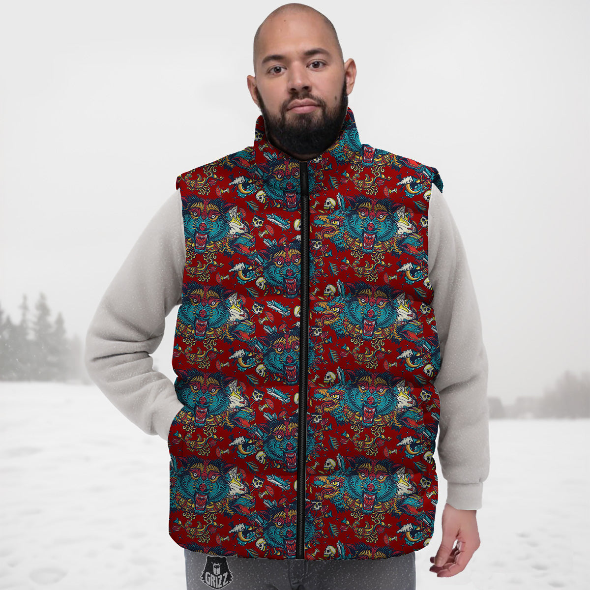 Bacon Egg Bread Pattern Print Down Vest