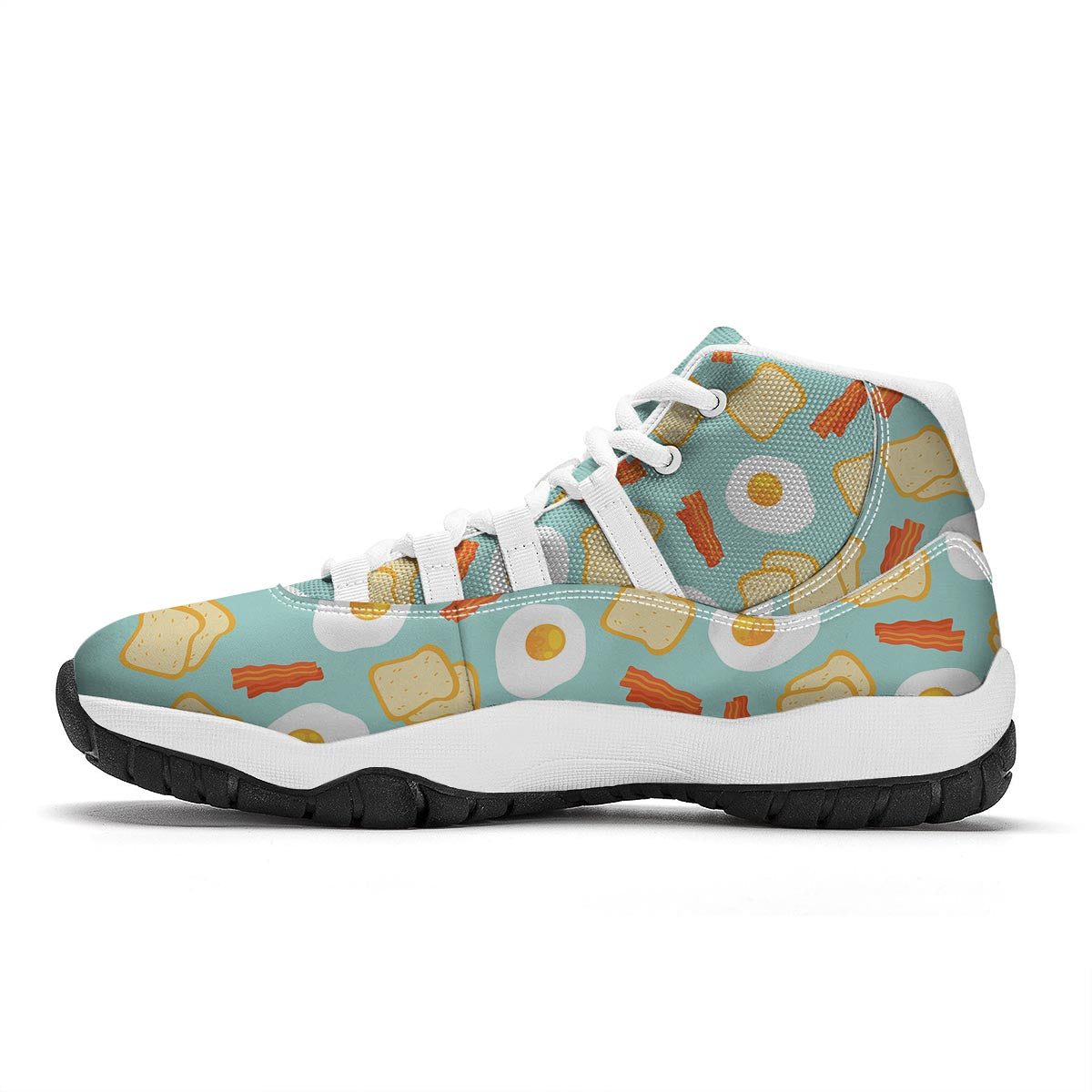 Bacon Egg Bread Pattern Print White Bball Shoes-grizzshop